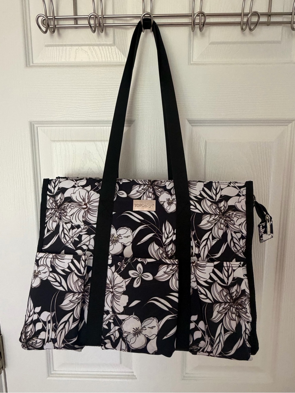 Floral Black & White Tote Bag